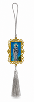 Premium Blessed Virgin Mary Gold Filigree Car Hanging Ornament with Silver Tassel