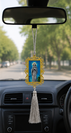 Premium Blessed Virgin Mary Gold Filigree Car Hanging Ornament with Silver Tassel