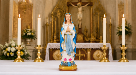 Our Lady of Lourdes Statue – Blessed Virgin Mary with Rosary in Prayer