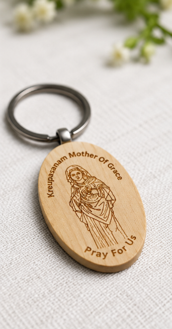 Kreupasanam Mother of Grace Wooden Keychain