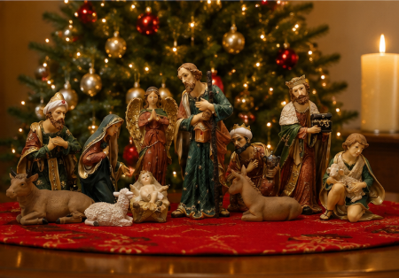 Premium Nativity Scene Set – Holy Family with Angel, Wise Men & Shepherd