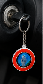 Blessed Kreupasanam Mary Round Acrylic Keychain with Red Border