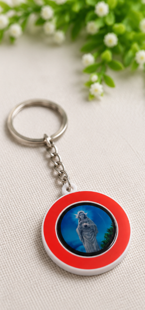 Blessed Kreupasanam Mary Round Acrylic Keychain with Red Border
