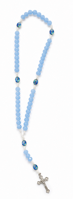 Light Blue Crystal Catholic Rosary with Marian Center Beads & Silver-Tone Crucifix