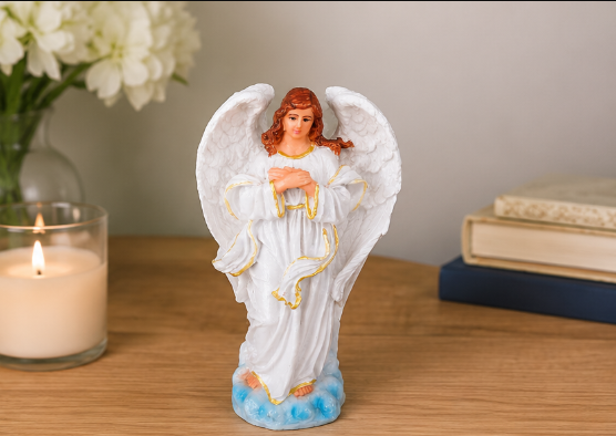 Guardian Angel Statue – Heavenly Protector with Folded Hands (White & Gold Finish)