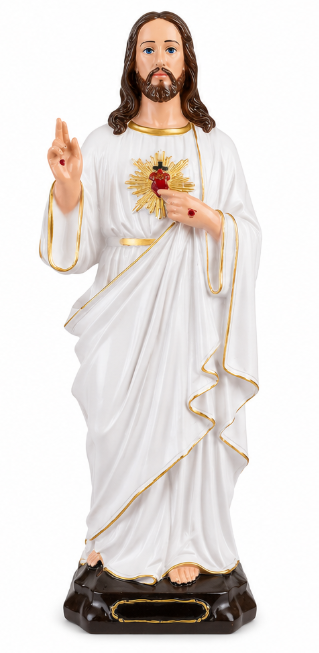 Sacred Heart of Jesus Statue – Divine Mercy and Sacred Love (White & Gold Finish)