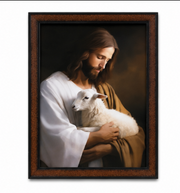 The Good Shepherd Framed Wall Art – Jesus with the Lost Lamb