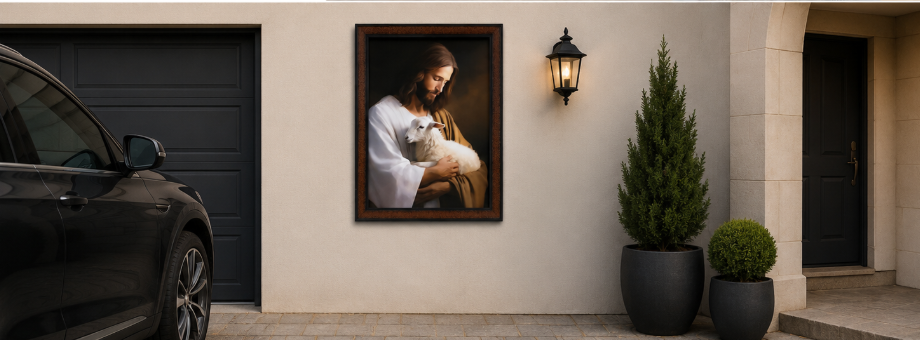 The Good Shepherd Framed Wall Art – Jesus with the Lost Lamb
