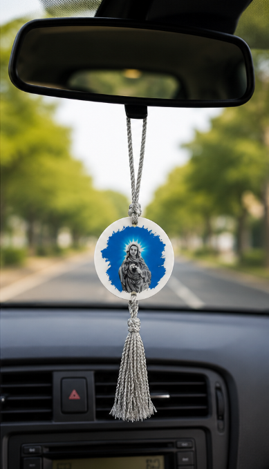 Blessed kreupasanam Mary Car Hanging Ornament with Silver Tassel