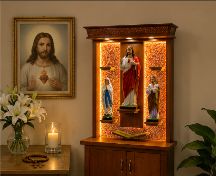 Sacred Heart Family Prayer Altar with LED Illumination