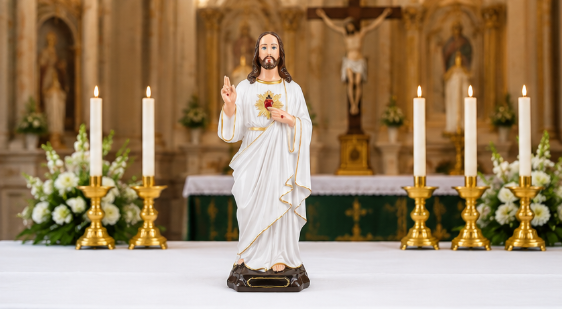 Sacred Heart of Jesus Statue – Divine Mercy and Sacred Love (White & Gold Finish)