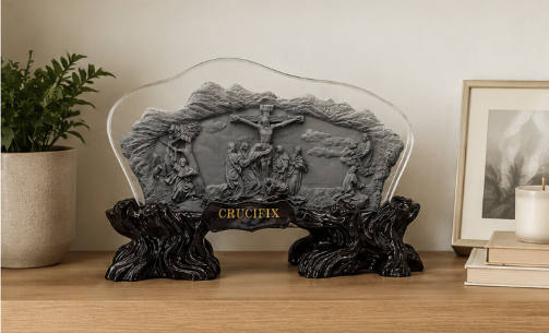Calvary Crucifixion Crystal Plaque