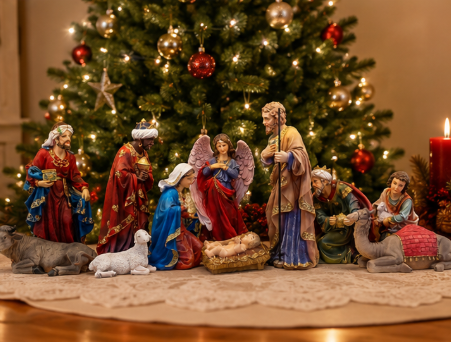 Deluxe Nativity Scene Set – Holy Family with Three Wise Men and Angel